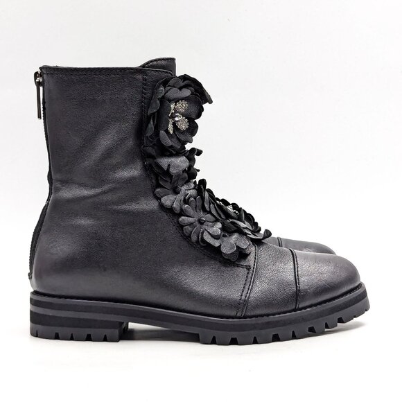 Jimmy Choo Wmn Havana Floral Black Leather Back Zip Combat Boots 7.5 EUR 37.5 - Picture 5 of 9